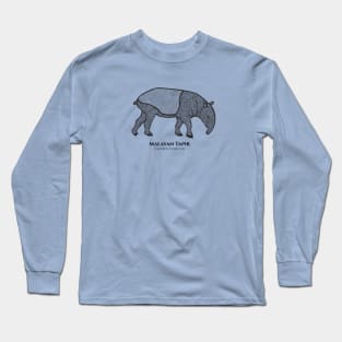 Malayan Tapir with Common and Scientific Names - detailed animal drawing Long Sleeve T-Shirt